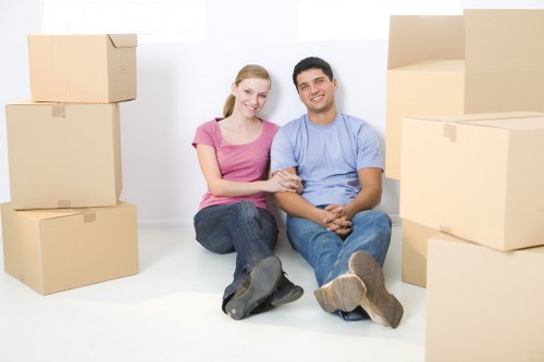 Office relocation planning with labels, boxes, and moving schedule