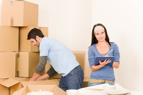 Packed moving boxes ready for house removals in Harringay